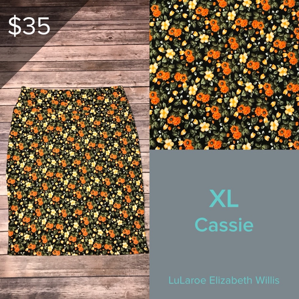 LuLaRoe Cassie Skirt - Black and Orange Floral